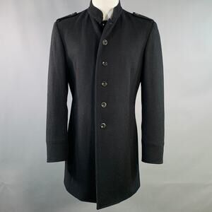 YOHJI YAMAMOTO Size M Black Wool Nehru Collar Tails Overcoat